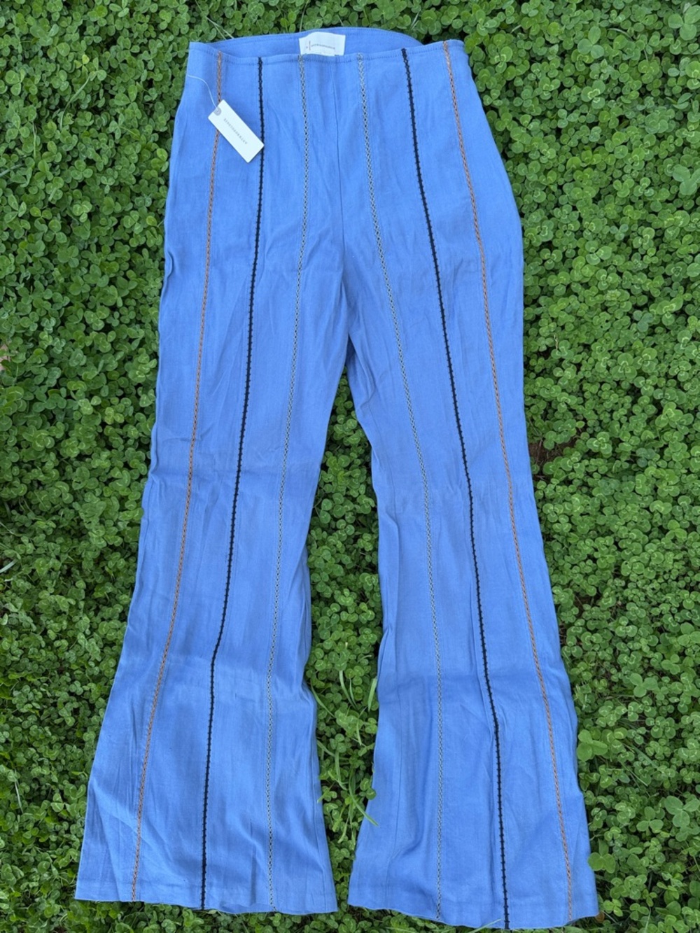 Anthropologie Blue Flared Stitch-Trim Pants